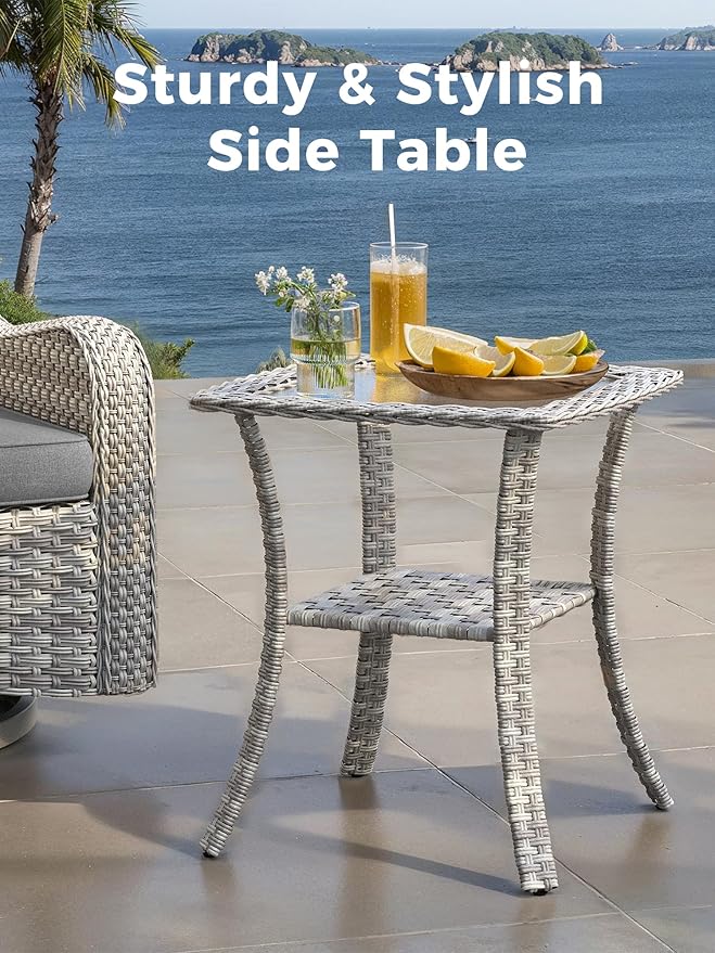 10 Piece Outdoor Wicker Rattan Sectional Sofa Set with Swivel Chairs & Fire Pit Table, 7-Seats with 4" Thickened Cushions & Coffee Table, All-Weather PE Rattan for Garden, Backyard, Porch, Grey