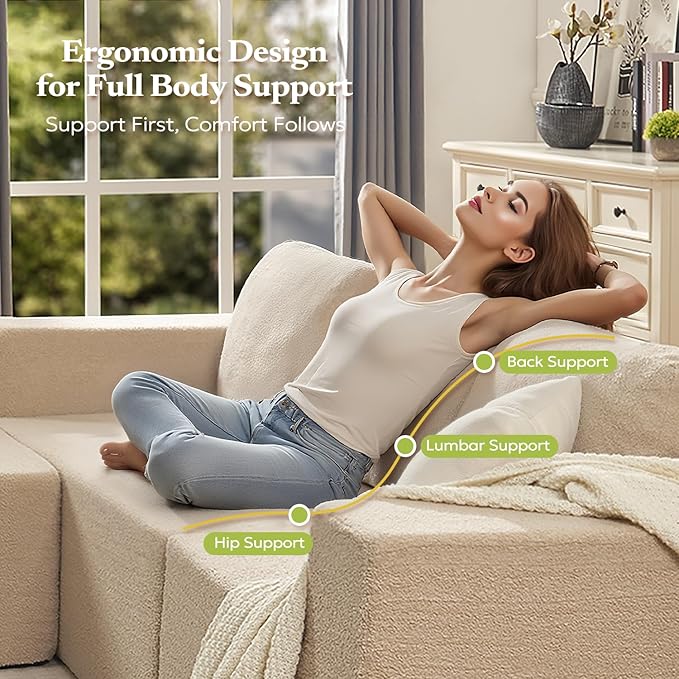 Furnify 106" 3-Seater Sofa, Cloud Modular Sofa with Certified Foam, Upholstered Floor Sofa with Deep Seat, Upholstered Sofa for Bedroom Living Room, No Assembly Required (Teddy Boucle, Camel)