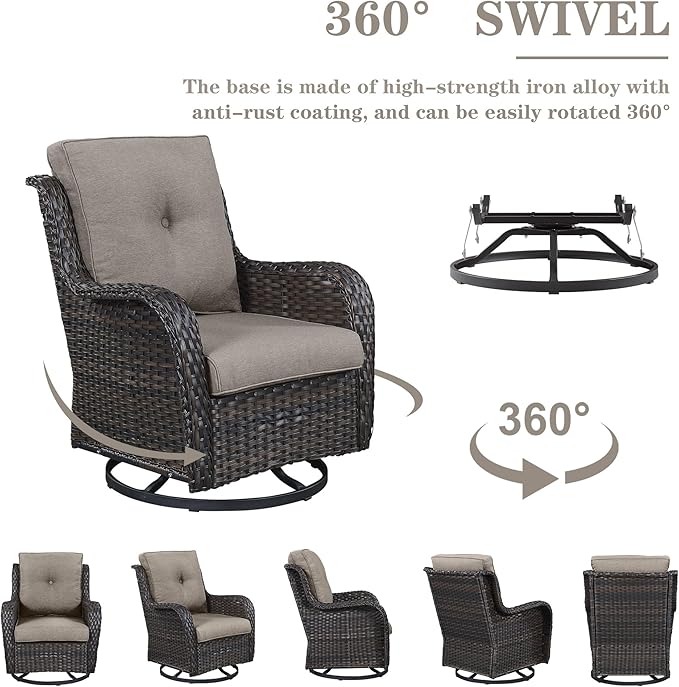 Belord Patio Furniture Set Swivel Rcoker - 3 Pieces Outdoor Glider Rocking Chairs with Small Side Table, Wicker Chair Sets for Porch, Balcony and Garden