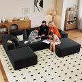 96" W Cloud Sectional Couch with Ottoman,Modern U-Shaped Cloud Couch with Deep Seat,Comfy Corduroy 3-Seater Sofa,Memory Foam Sofa for Living Room,No Assembly (Black,Right-Facing Chaise)
