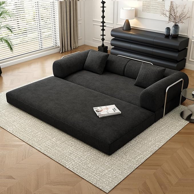 YUODL 78.8" Modular Sofa Bed - 4-in-1 Convertible Design with Corduroy Fabric and High Density Sponge, Removable Cover and Fixed Frame