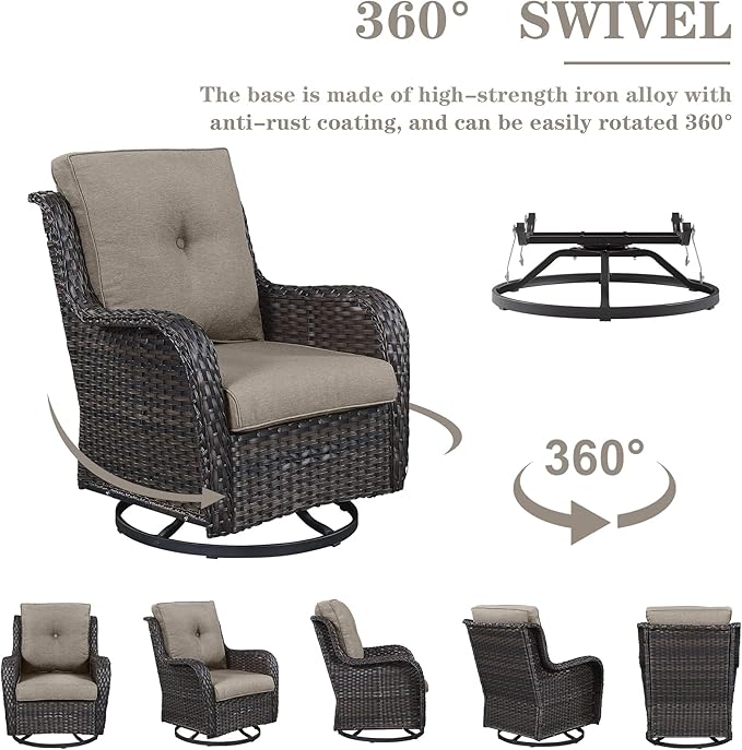 Belord 8 Piece Outdoor Patio Furniture Set - 41" CSA Propane Fire Pit Table Patio Conversation Set with Swivel Rocker Outdoor Chairs, Wicker loveseat and Ottoman for Outside Casual Gathering