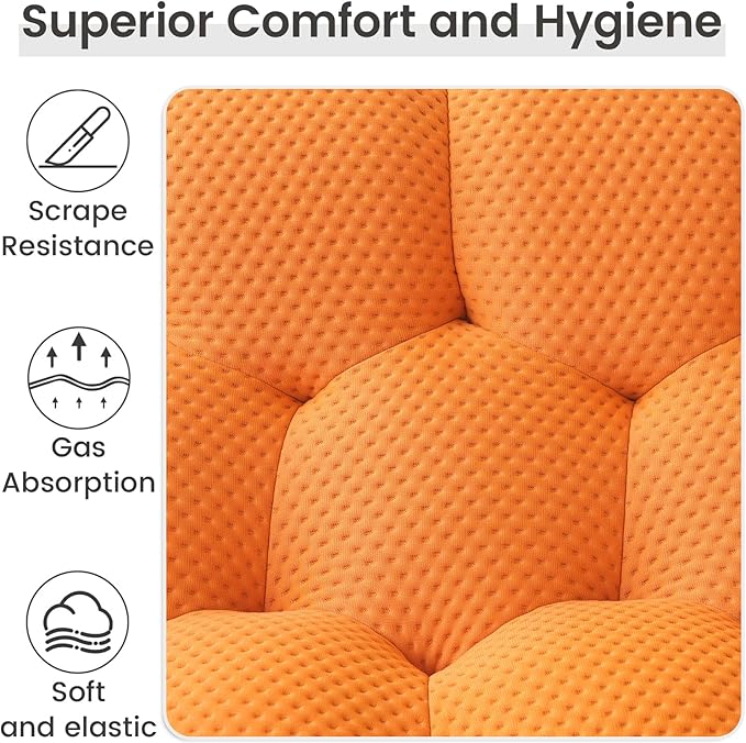 WJShome Modular Sectional Sofa,Bubble Couch Set,1 Seater+ LoveSofa+ 3 Seater+Ottoman,Modern Upholstered Bean Bag Sofa Couch Mesh Fabric Lazy Floor Chair Living Roon Sets (Orange, 98.43"+79"+48"+42")