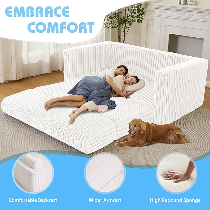HABUTWAY Folding Sofa Bed, 2 in 1 Convertible Sleeper Chair with Armrest, Portable Fold Out Chair Bed, Comfy Floor Couch, Multi-Functional Lazy Sofa for Living Room Bedroom Dorm Home Office, Beige
