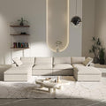 U-Shaped Cloud Sectional Couch, Oversize Modular Sofa, Modern Comfy Cloud Sofa with Storage Ottomans, Covers Removable, Convertible Sleeper Couch for Living Room Apartment (Khaki, Linen Fabric)