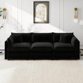 Aoowow Modular Sectional Sofa,112.2 Inch Deep 3-Seater Sofas Comfy Chenille Cloud Sofas and Couches with Pillows for Living Room Apartment（Black）