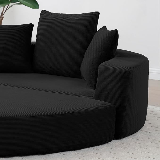 67" Round Convertible Folding Sofa Bed, Boneless Couch Loveseat, Floor Sleeper Chaise Lounge for Living Room, Apartment, Dorm, Small Spaces, Black