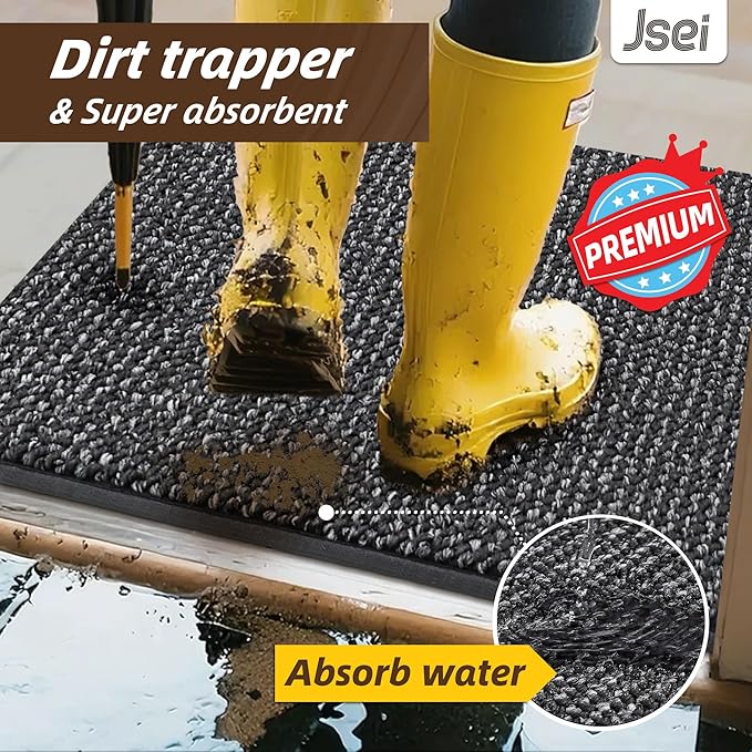 JSEI Dirt Trapper Door Mat 24"x60" Non-Slip Washable Entrance Mat, Dog Doormats, Absorbent & Fade-Resistant Floor Mats, Low Profile Welcome Mats for Entryway, Front Door, and Inside Entrance, Charcoal