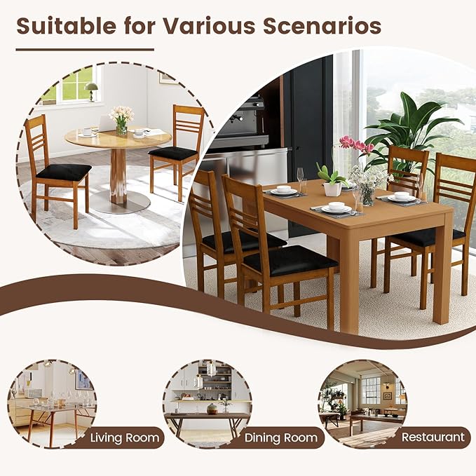 Giantex Wooden Dining Chairs Set of 4, Armless Kitchen Chairs w/Slat Backrest, Upholstered PU Seat, Rubber Wood Frame, Modern Dinette Furniture Set for Dining Room, Living Room