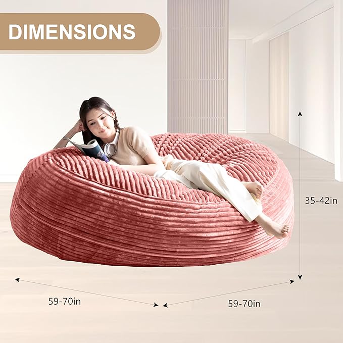 Bean Bag Chair for Adults, Floor Bean Bags Offers Ample Space for Adults,Memory Foam Giant Bean Bags,Lounger Versatile Design Suits Any Room,Movie Nights,Reading(Striped Pink,6FT)