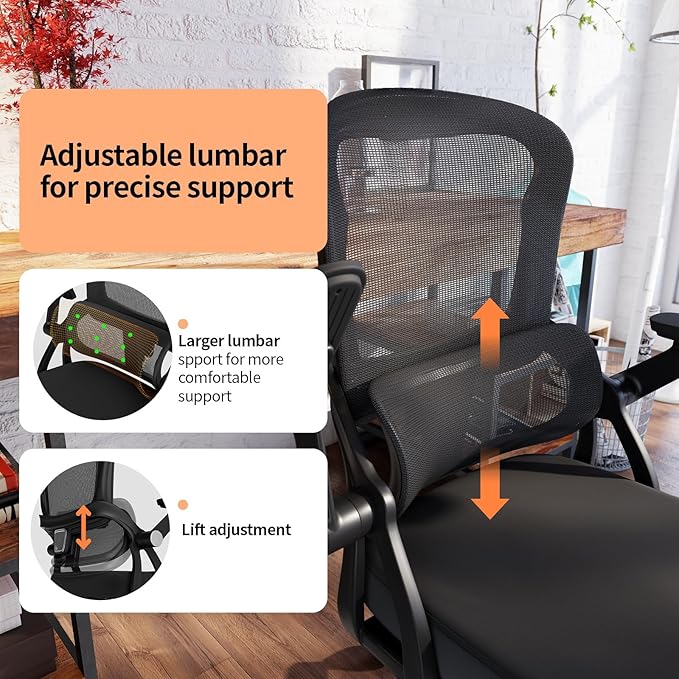 Ergonomic Office Chair - 400LB Comfy Desk Chairs with Lumbar Back Support, Mesh Computer Chairs with Wheels and Arms for Home Office, Study (218Black-Without Headrest)