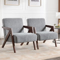 Bonzy Home Mid-Century Modern Accent Chair Set of 2 with Wood Frame, Upholstered Armchair for Bedroom & Living Room, Linen Fabric Cushion, Z-Shaped Armrest Design, Sturdy Lounge Chair