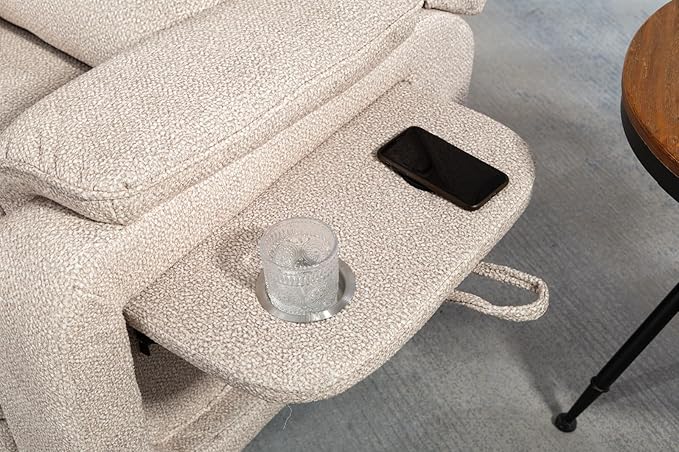 Beige Recliner Chair for Elderly | Tall and Big Man 400lbs | Chenille | Power Lift, Lay Flat, Stand Up, Wireless Charging Device, Extended Footrest, Massage Heat, Cup Holder, Lumbar Pillow