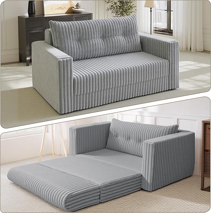 HABUTWAY Folding Sofa Bed, 2 in 1 Convertible Sleeper Chair with Pillow, Portable Fold Out Chair Bed with Armrest, Comfy Floor Couch, Lazy Sofa for Living Room Bedroom Dorm Home Office, Light Grey