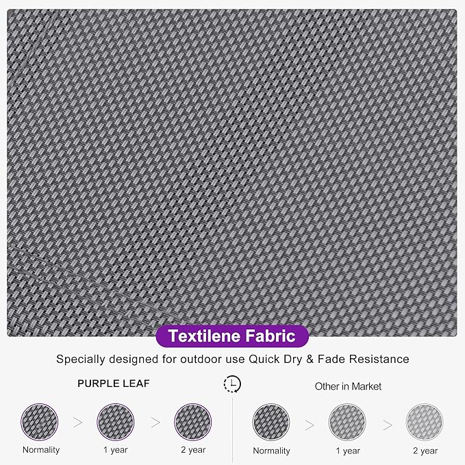 PURPLE LEAF Outdoor Chaise Lounge Set for 2 Oversized Pool Lounge Chairs with Easy-to-Move Wheels and Adjustable Backrest Extra Large Patio Loungers for Poolside Beach Table Included, Charcoal Grey