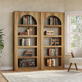LITTLE TREE 5-Tier Arched Bookshelf Set of 2, Modern 70.8 Inches Tall Wooden Bookcase, Open Display Storage Shelf Organizer for Living Room, Home Office, Bedroom, Light Brown