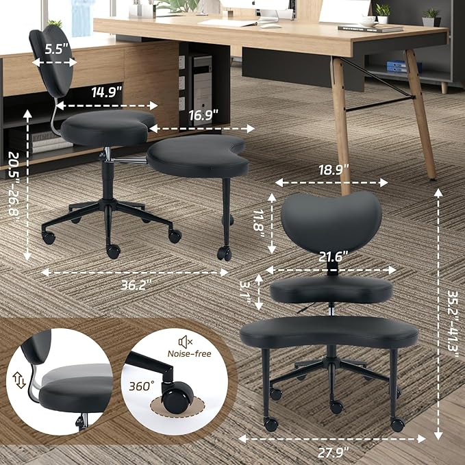 NFMOD Ergonomic Cross Legged Office Chair with Wheels, 360° Swivel Meditation Chair, Height Adjustable Kneeling Chair, Wide Seat and Backrest for ADHD Criss Cross Sitting Fidgeting and Yoga