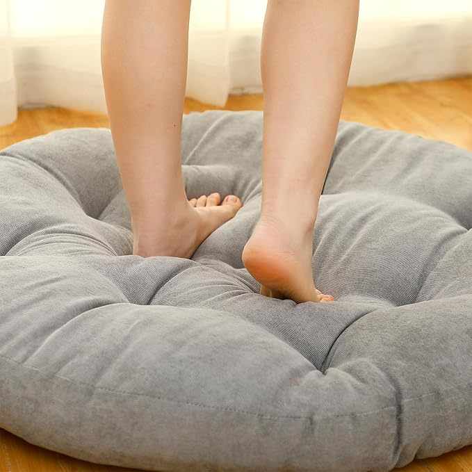 Large Floor Cushion Seating Round Floor Pillow Cushion for Adults Oversized Playroom Pillows Reading Nook Big Pillow for Sitting Meditation Yoga Living Room Sofa Balcony(Gray,Classic)