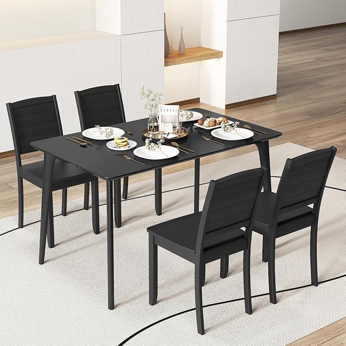 Giantex Wood Dining Chairs Set of 4, Modern Kitchen Chair w/Rubber Wood Legs, Curved Backrest, Farmhouse Diner Chair, Wooden Armless Side Chairs for Home Dining, Restaurant, Load 400 LBS, Black