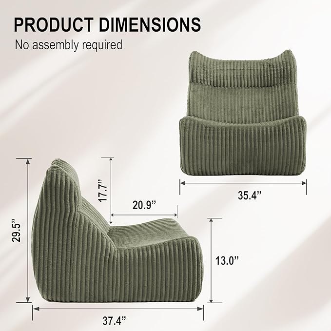Bean Bag Chairs, Giant Bean Bag Chair for Adults, Memory Foam Lounge Chair, Comfy Lazy Floor Chair, Bean Bag Sofa for Living Room, Bedroom and Office, Single Bean Bag (Dark Green)