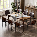 YaFiti Dining Chairs Set of 8, Dining Room and Kitchen Chairs, Mid Century Modern Accent Chair, Upholstered PU Leather Chairs for Vanity with Walnut Bentwood and Metal Legs, Brown