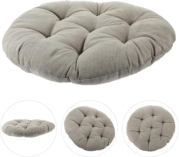 Sosoport Floor Cushion 42cm Diameter Tufted Corduroy Seat Pad 6-8cm Thick Charcoal Grey Meditation Pillow for Yoga Living Room Outdoor Seating