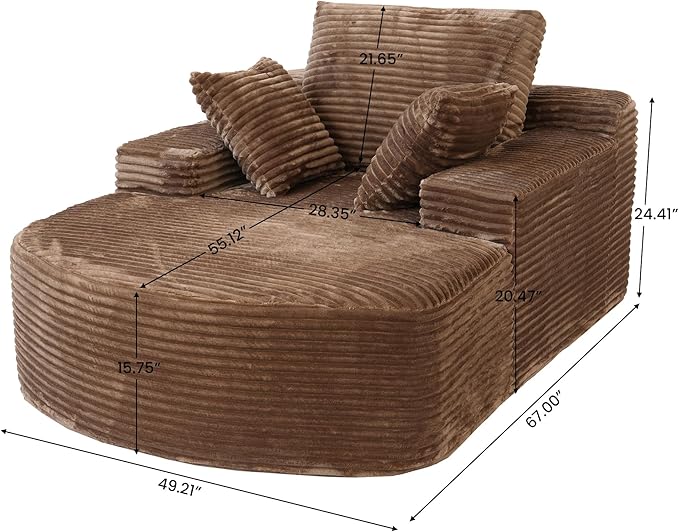 WJShome Oversized D-Shaped Lounge Chair Indoor, Modern Upholstered Corduroy Deep Seat Circle Single Foam Couch,Cloud Lounge Floor Sofa Chair for Living Room, Brown