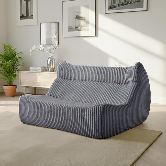 Big Bean Bag Chairs, Lazy Floor Sofa, Fireside Chair for Living Room, Bedroom, Office (Grey, Loveseat)