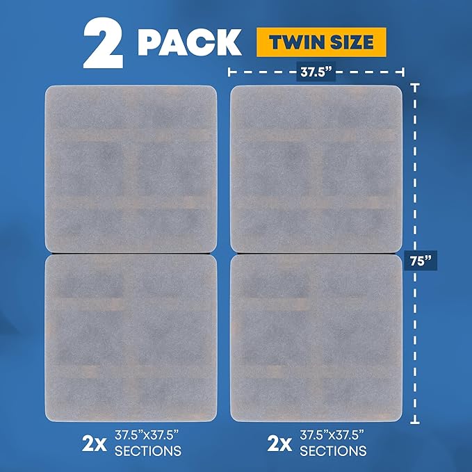 Greaton, Premium 38mm Split Wood Bunkie Board Twin Size Bed Frames - 2-Piece Under Mattress Support Board, Fully Assembled, Fabric Ventilation Cover - Replaces Wooden Slats or Box Spring(Pack of 2)