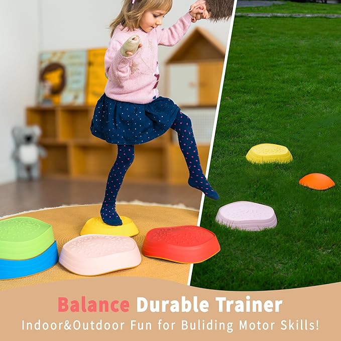 Oranmew Stepping Stones for Kids – Toddler Stepping Stones for Balance and Sensory Play, Non-Slip Indoor and Outdoor Balance Toys for Boys and Girls Age 3+, Stackable 6 Pcs Set