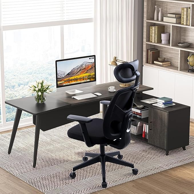 CLATINA Heavy Duty Ergonomic Office Chair 400LBS, Big and Tall Desk Chair with Adjustable Lumbar Support Mesh Back & Headrest, Swivel Computer Task Chair with 3D Armrests for Home, Conference, Black
