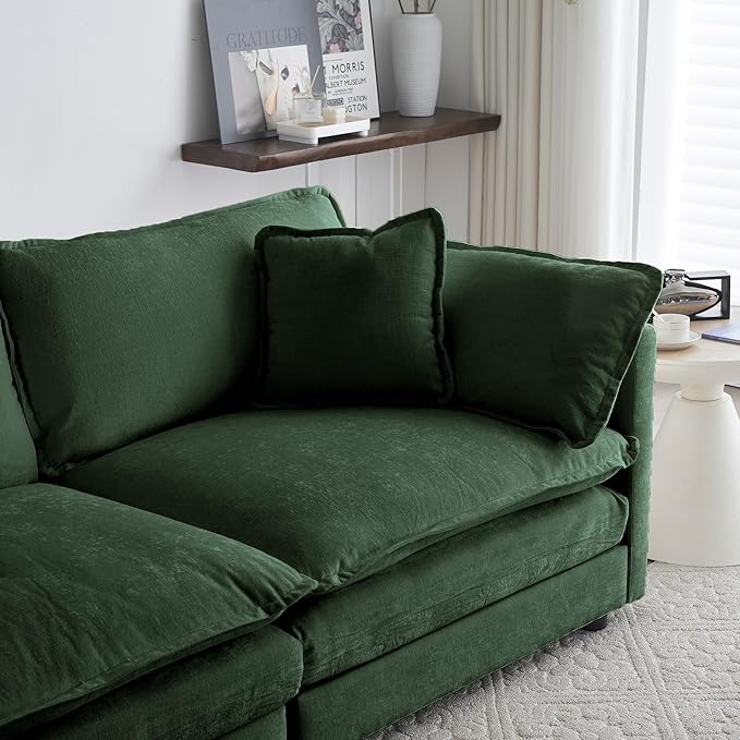 Aoowow Single Deep Seat Sofa Comfy Chenille Couch,Modern Upholstered Accent Armchair with Pillow for Living Room Bedroom Apartment(Green)