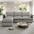 Lopzeho 94.6" Cloud Modular Sectional Sofa, Waterproof Down Filled Sectional Sofas, High Backrest L Shaped 3 Seater Sectional Couches with Ottoman, Modular Couch with Removable Cover, Light Gray