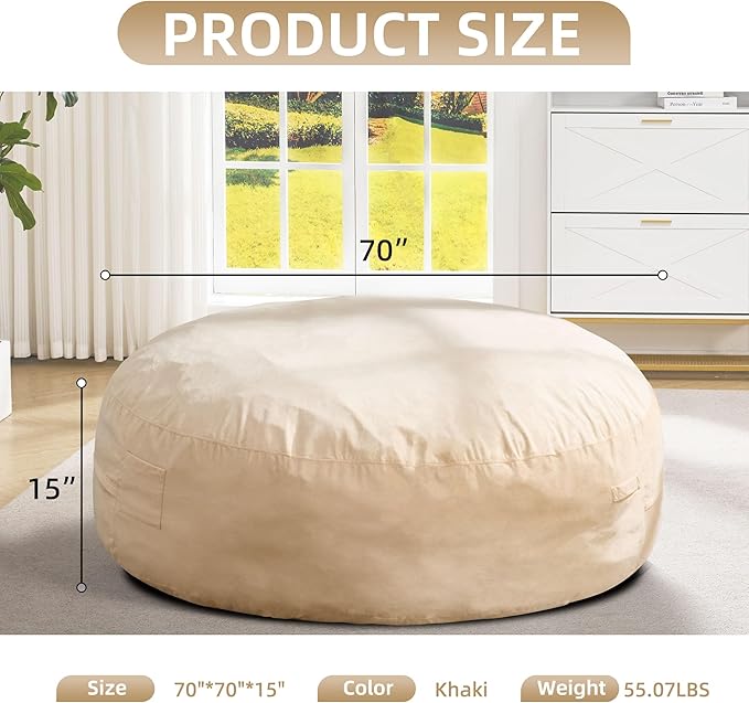 Hobestluk Bean Bag Chair 6Ft Giant Bean Bag Chairs for Adults Large Bean Chairs with Removable Cover,Big BeanBag Chairs for Living Room, Bedroom