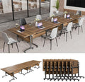 Conference Table, Modern Folding Meeting Tables with Flip Top, Mobile Podcast Table with Four Locking Wheels, Large Training Table for Meeting Room, Office, Classroom (8, A, 55.1in)