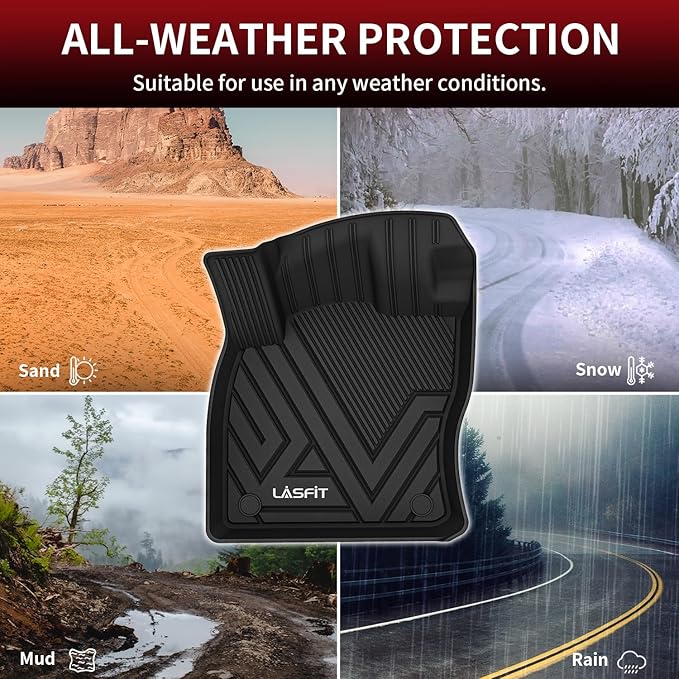 LASFIT Floor Mats Fit for Volkswagen VW Tiguan 2024 2023 2022 2021 2020 2019 2018 All Models, Custom Fit TPE All Weather Waterproof Anti-Slip Floor Liners 1st & 2nd Row Car Mats, Black