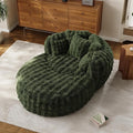 55" W Oversized Round Chaise Lounge Chair with Ottoman Indoor Boneless Faux Fur Plush Fluffy Circle Couch Soft Comfy Cozy Cloud Reading Chair with 5 Pillows for Living Room, Playroom, Bedroom - Green
