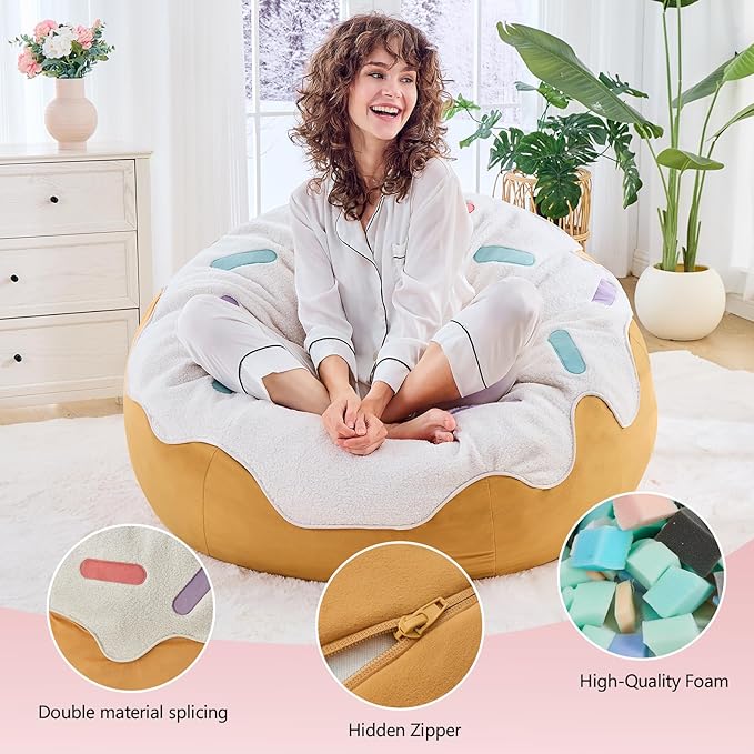 Donut Bean Bag Chair - Cute Bean Bag Sofa with Filler - Ideal for Girls Room and Dorm Decor - Oversized Lounge Chair for Teens and Kids - Plush BeanBag Furniture for Bedroom Living Room - 41inch