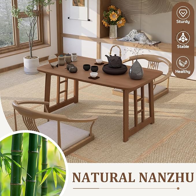 Folding Coffee Table, Foldable Japanese Floor Low Table Small Coffee Tables for Sitting On The Floor, No Assembly Portable Tea Table for Living Room Meditation Tea Room Tatami Zen Dining (Brown)