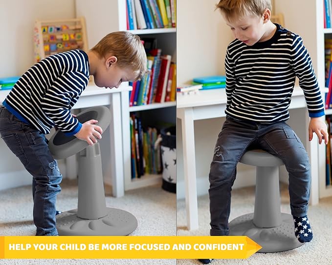 Studico ActiveChairs Kids Wobble Stool, Flexible Classroom Seating Improves Focus, Posture & Helps ADHD/ADD. Get The Wiggles Out Active Fidget Chairs, Preschool | Elementary 14" Chair, Ages 3-7, Gray