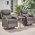 Rilyson Outdoor Patio Furniture Set - Weather Resistant Wicker,High Back,6 inch Cushions,3 Piece Patio Bistro Set with Swivel Rocker Chairs and Side Table for Deck Porch Yard,Brown/Grey