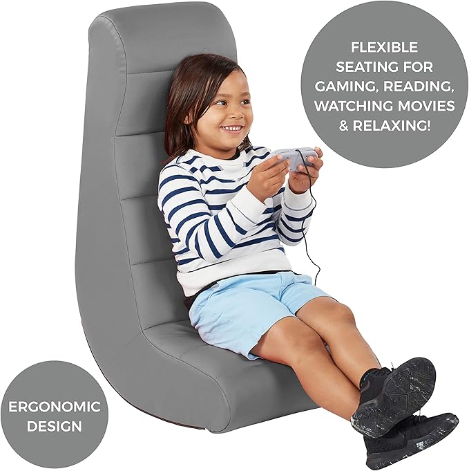 Factory Direct Partners Soft Ergonomic Horizontal Soft Floor Video Rocker - Cushioned Ground Chair Great for Reading, Gaming or Watching TV for Kids, Teens and Adults - Gray, 10489-GY