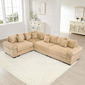 KEIKI 117" L-Shaped Oversized Corduroy Modular Cloud Sectional Sofa with High-Density Foam Cushion, Extra-Thick Armrest, Convertible 4-Seater Fluffy Corner Couch with 14 Pillow, for Living Room, Camel