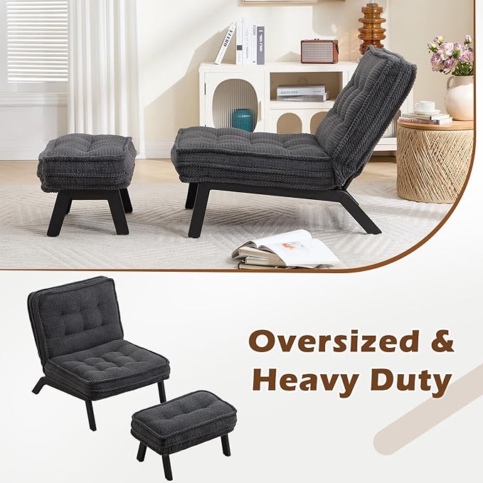ANJ Accent Chair with Ottoman Adjustable Backrest, Living Room Chair Tufted Upholstered Lounge Chair with Footrest Set, Modern Chair Cozy Reclining Chair for Reading Room Bedroom
