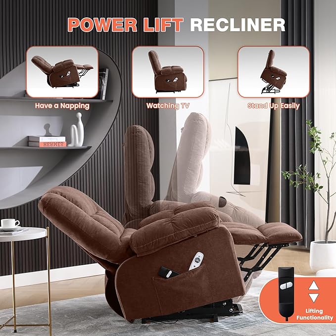 Power Lift Recliner Chair for Elderly with Vibration Massage and Lumbar Heating, Electric Lift Recliner Single Sofa with Side Pocket and USB Charge Port for Living Room