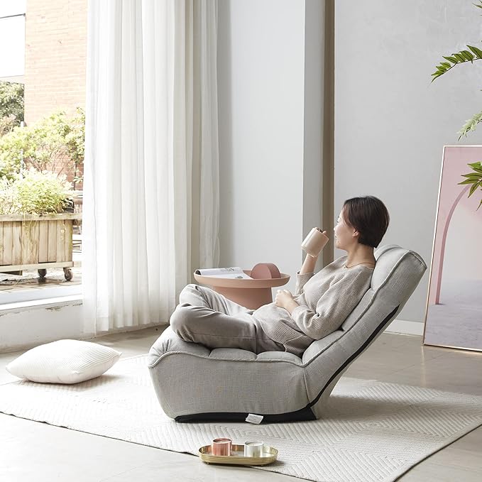 Floor Chair Single Lazy Sofa Leisure Balcony Reclining Japanese Tatami Adjustable Recliner with Ottoman for Living Room, Bedroom, Indoor Use (No Footstool, Gray)