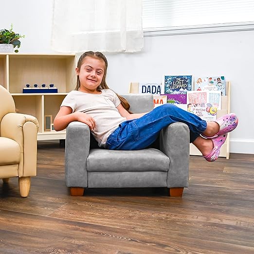 Children's Factory As We Grow Modern Chair, Flexible Seating for Classroom Elementary, Adjustible Playroom Furniture, Faux Distressed Leather Gray