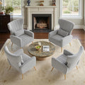 Nalupatio Modern Accent Chairs for Set of 4 Upholstered Velvet Fabric Reading Chair Mid Century Arm Chair Comfy Armchair for Living Room,Light Gray