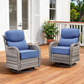 Pugire Luxury Outdoor Swivel Rocker Patio Chairs Set of 2 with 6-Inch Thick Cushions, High Back Swivel Patio Chairs Wicker Outdoor Gliders for Porch, Yard, Deck, Poolside, Grey/Blue