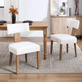 KHISCHMO Mid Century Modern Dining Chairs, Upholstered Linen Fabric Chairs with Curved Backrest and Wood Legs, Comfy Kitchen Vanity Chair for Dining Room/Living Room/Kitchen, Set of 2 Cream
